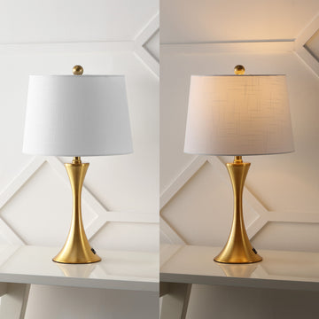 Bennett 22.75" Modern Glam Iron Hourglass LED Table Lamp with USB Charging Port - JONATHAN Y